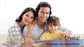  Presentation with caring - PPT theme enhanced with caring parents playing guitar with their son at home background and a coral colored foreground