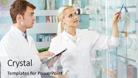  Presentation with chemist - Audience pleasing PPT theme consisting of caring professional - cheerful male pharmacist chemist man backdrop and a light gray colored foreground