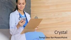 Presentation with doctor helps to get out of bed an elderly woman - Slide set with caring professional - young woman doctor sitting background and a coral colored foreground