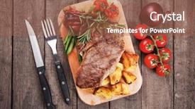  Presentation with roast sirloin beef - Beautiful PPT theme featuring carne - beef rib-eye steak with roasted backdrop and a coral colored foreground