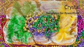  Presentation with carnival - Slide deck consisting of carnival cake with colorful beads background and a gold colored foreground