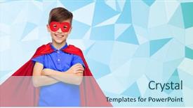  Presentation with hero mask - Audience pleasing presentation theme consisting of carnival childhood power gesture backdrop and a cool aqua colored foreground