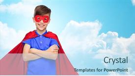  Presentation with hero mask - PPT theme with carnival childhood power gesture background and a sky blue colored foreground