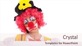  Presentation with circus - Amazing PPT theme having carnival circus - sad clown holding a blank backdrop and a  colored foreground