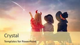  Presentation with happy kids - Amazing slide deck having carnival costumes looking at falling backdrop and a blonde colored foreground