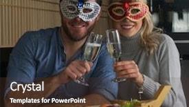  Presentation with masks - Colorful presentation theme enhanced with carnival couple celebrating at sushi backdrop and a tawny brown colored foreground