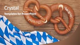  Presentation with german - Cool new theme with carnival food - german bretzels on wooden background backdrop and a coral colored foreground