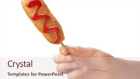  Presentation with corn dog - Presentation theme having carnival food - woman holding tasty corn dog background and a lemonade colored foreground