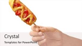  Presentation with dog food - Cool new presentation with carnival food - woman holding tasty corn dog backdrop and a lemonade colored foreground