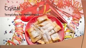  Presentation with dish tower - Presentation design consisting of carnival fritters on red dish background and a coral colored foreground