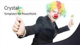  Presentation with brown sugar isolated on white - Presentation design featuring carnival fun - clown with lollipop isolated background and a  colored foreground
