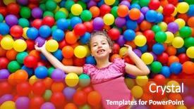  Presentation with children little child girl plays - Cool new slide set with carnival game - child girl playing on colorful backdrop and a crimson colored foreground