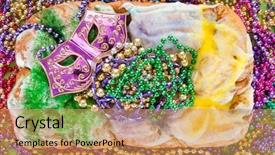  Presentation with king - Audience pleasing slides consisting of carnival king cake with mask backdrop and a coral colored foreground