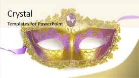  Presentation with carnival - Cool new PPT theme with carnival mask isolated on white backdrop and a blonde colored foreground