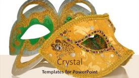  Presentation with carnival - Colorful presentation theme enhanced with carnival mask isolated on white background backdrop and a gold colored foreground