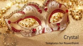  Presentation with carnival - Audience pleasing presentation consisting of carnival mask on golden background backdrop and a coral colored foreground