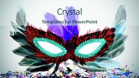  Presentation with confetti - Amazing PPT theme having carnival mask with feathers of different colors and confetti backdrop and a sky blue colored foreground