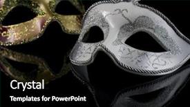  Presentation with masks - Slide set having carnival masks on a black background the part of masks is reflected by the glass surface background and a black colored foreground