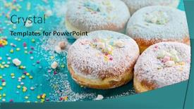  Presentation with powdered - Presentation theme enhanced with carnival-powdered-sugar-raised-donuts background and a light blue colored foreground