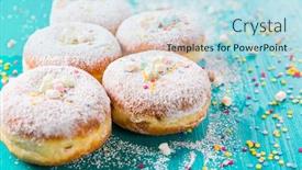  Presentation with powdered - Cool new PPT layouts with carnival-powdered-sugar-raised-donuts backdrop and a sky blue colored foreground