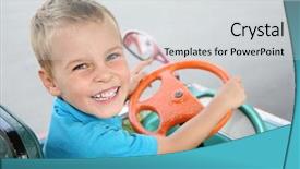  Presentation with fuel cell car - Presentation theme with carnival ride - boy in toy car background and a light gray colored foreground