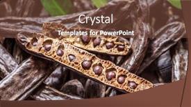  Presentation with carob - PPT layouts with carob pods and carob beans on the wooden table background and a tawny brown colored foreground
