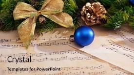  Presentation with music sheets - Slide deck with caroling - christmas decorations on music sheets background and a soft green colored foreground