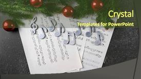  Presentation with music sheets - Slides with caroling - christmas decorations on music sheets background and a tawny brown colored foreground