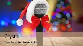  Presentation with christmas music - Amazing PPT theme having caroling - microphone with santa hat backdrop and a coral colored foreground