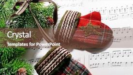  Presentation with christmas music - Slide deck enhanced with caroling - music and christmas decor closeup background and a tawny brown colored foreground