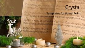  Presentation with christmas music - Beautiful slide deck featuring caroling - music notes with christmas decoration backdrop and a  colored foreground