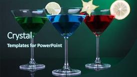  Presentation with dark green - Colorful slide set enhanced with carom - alcoholic cocktails in martini glasses backdrop and a  colored foreground