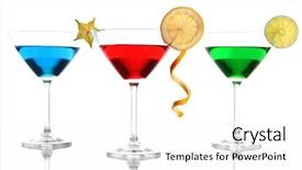  Presentation with colorful cocktails mojito red cocktail - PPT theme having carom - alcoholic cocktails in martini glasses background and a white colored foreground