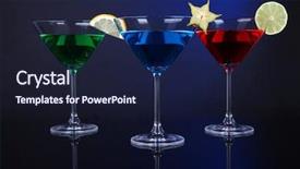  Presentation with dark blue - Cool new PPT theme with carom - alcoholic cocktails in martini glasses backdrop and a wine colored foreground