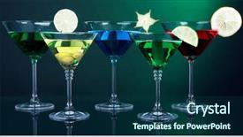  Presentation with dark green - Colorful PPT layouts enhanced with carom - alcoholic cocktails in martini glasses backdrop and a ocean colored foreground
