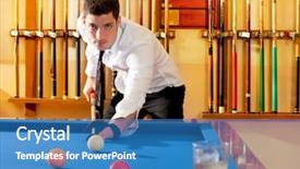  Presentation with billiard - Presentation theme with carom - billiard winner handsome man playing background and a teal colored foreground