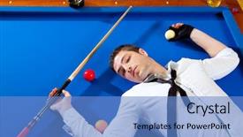  Presentation with billiard - Presentation theme with carom - billiard young man player lying background and a teal colored foreground