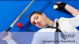  Presentation with billiard - PPT layouts having carom - billiard young man player lying background and a  colored foreground