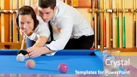  Presentation with billiard - Presentation theme enhanced with carom - couple playing billiard expertise teacher background and a teal colored foreground