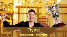  Presentation with silver cup - Cool new theme with carom - happy proud winner man backdrop and a tawny brown colored foreground
