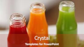  Presentation with juices - Colorful PPT theme enhanced with carotene - bottles with various fresh juices backdrop and a crimson colored foreground