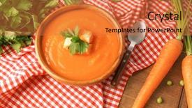 Presentation with soup - Theme having carotene - composition with carrot cream soup background and a  colored foreground