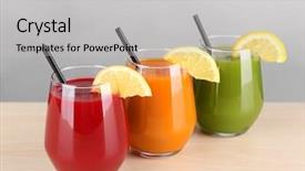  Presentation with juices - PPT layouts with carotene - glasses with various fresh juices background and a light gray colored foreground