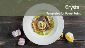  Presentation with celery - Amazing theme having carp-fillet-with-cream backdrop and a gray colored foreground