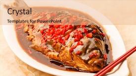  Presentation with sauce - PPT theme with carp in sour-sweet sauce background and a coral colored foreground