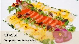  Presentation with trout - PPT theme consisting of carpaccio of trout and scallop on plate background and a yellow colored foreground
