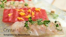  Presentation with tuna - PPT theme enhanced with carpaccio of tuna and seabass close-up background and a coral colored foreground