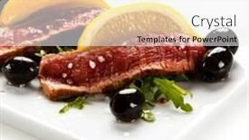  Presentation with steaks - Colorful PPT layouts enhanced with carpaccio steaks on white background backdrop and a white colored foreground