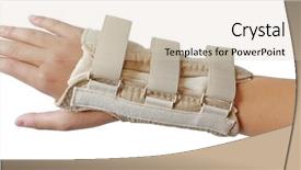  Presentation with carpal tunnel - Presentation theme featuring carpal tunnel syndrome - hand with wrist support isolated background and a soft green colored foreground