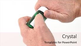  Presentation with pill bottle - Presentation design with carpal tunnel syndrome - man having trouble opening background and a coral colored foreground